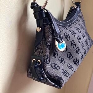 Dooney & Bourk HP724 Signature Black Canvas Leather Mini East West Slouch Bag